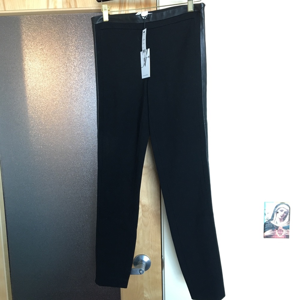 DVF Lendra Leather Accent Mid Rise Pants NWT